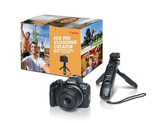Canon EOS R50 Vlogging Creator Kit | Mirrroless Camera, RF-S10-18mm F4.5-6.3 IS STM Lens, Tripod Grip, Wide-angle Lens