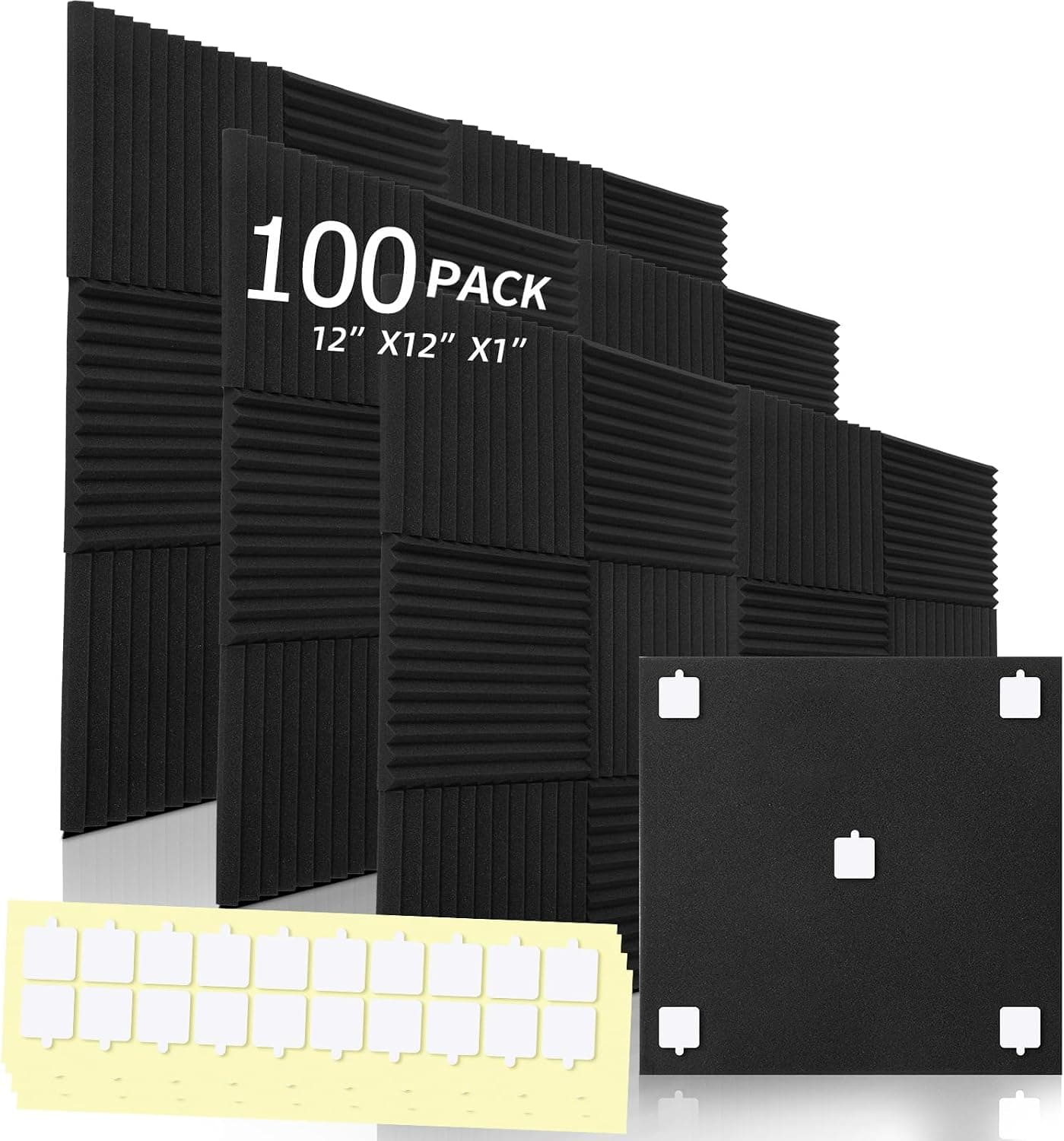 100 Pack Acoustic Foam Panels, 12 x 12 x 1 Inch Soundproof Wall Panels, Fire Resistant