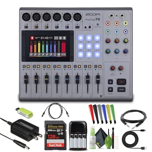 Zoom PodTrak P8 Podcast Recorder Battery Powered Bundle