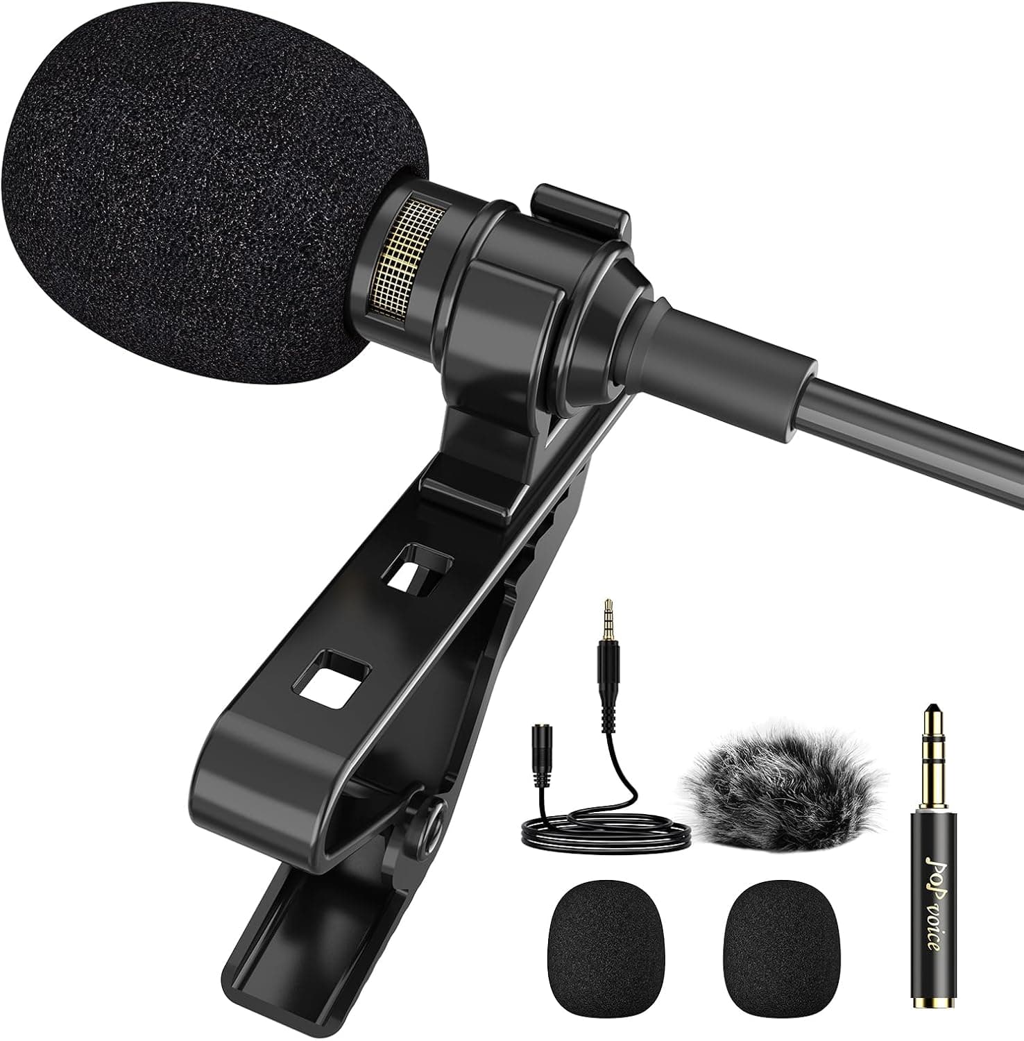 PoP voice Professional Lavalier Lapel Microphone 3.5mm, 14.7FT, for DJI Mic and Rode Wireless GO