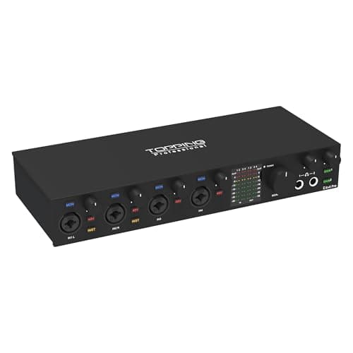 TOPPING E4X4 Pre USB Audio Interface - Dual USB-C Ports, 24bit/192kHz, 4IN/4OUT, Dual Headphone Outputs, Low Noise, Real-Time Monitoring, Mixer, for PC, Mac, iPhone, Professional Recording(Black)