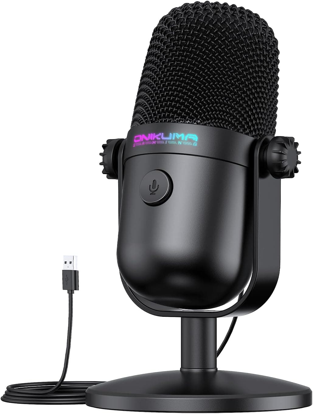 Gaming Microphone with Noise Cancellation & Mute Button, USB Condenser Mic for Streaming/Recording, Ultra-Compact Design (Black)
