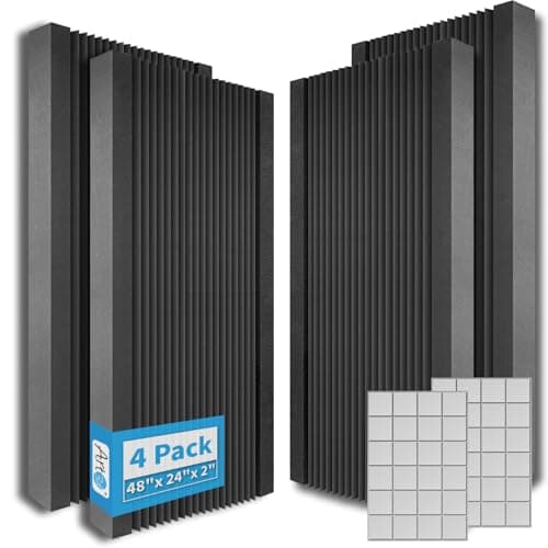 Art3d 4-Pack High-Density Wedge Design Acoustic Foam Panels, 48 x 24 x 2 in