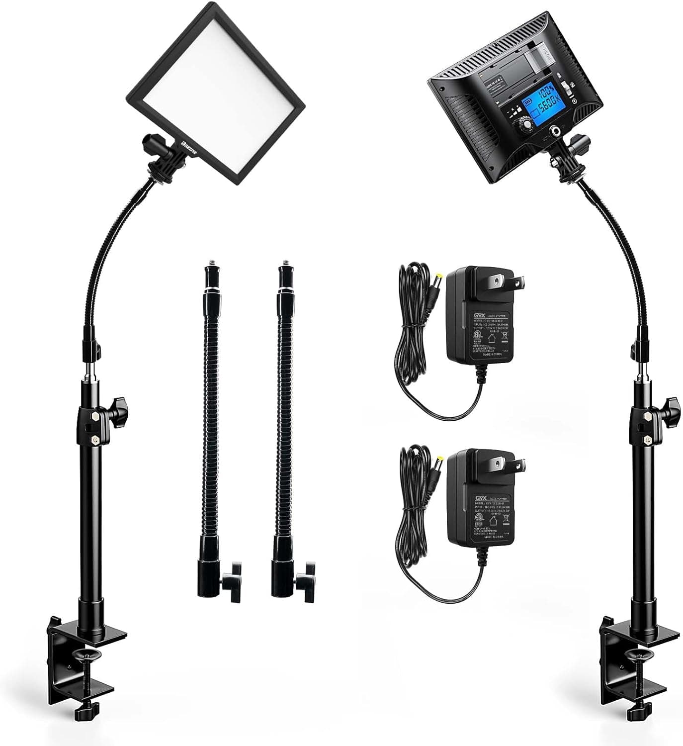 Dazzne 2Pack Streaming Key Light, LED Video Light Dimmable Bi-Color 3200-5600K with Gooseneck Tubes