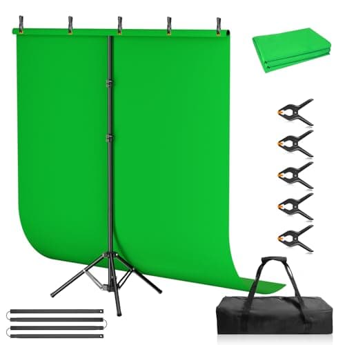 Qoolfoto Green Screen Backdrop Kit 5x7 ft with Foldable T-Shaped Stand