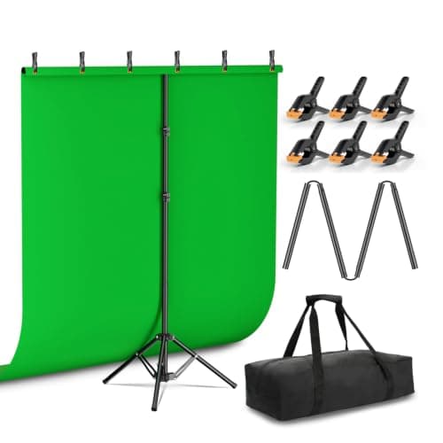 Emart 5x6.5ft Green Screen Backdrop Kit with T-Shape Stand and 6 Clamps