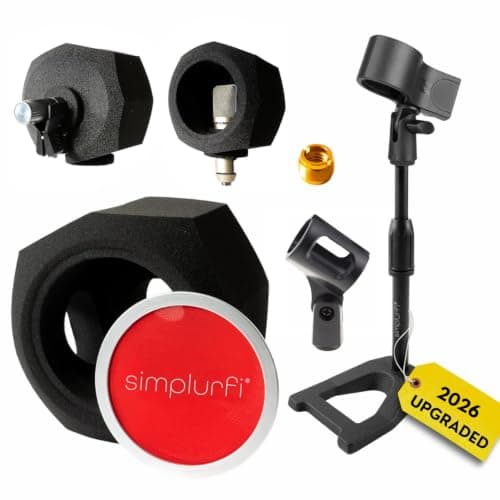 SIMPLURFI Recording Booth-Microphone Isolation Ball All-in-1-Portable Audio Shield Pop Filter for Home Studio Vocal Acoustic Sound Proof -Complete with Metal Mic Stand and 2 Mic Clips