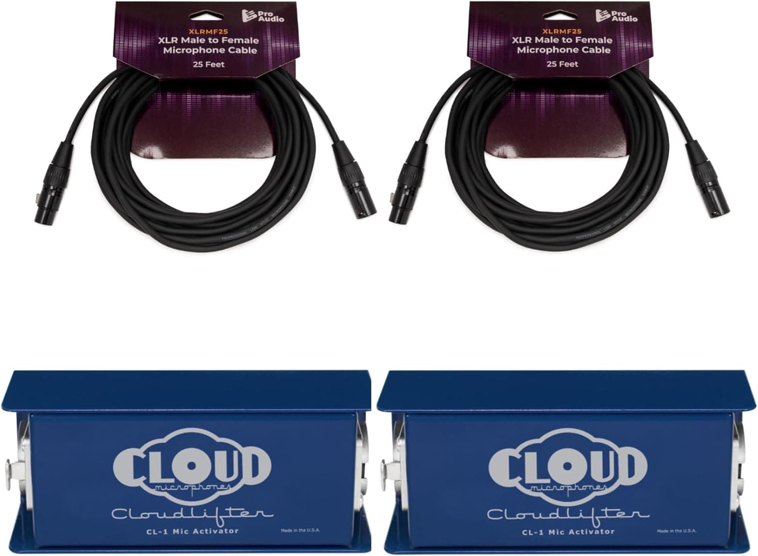 Cloud Microphones Cloudlifter CL-1 Mic Activator (2-Pack) Bundle with 2 XLR Cables