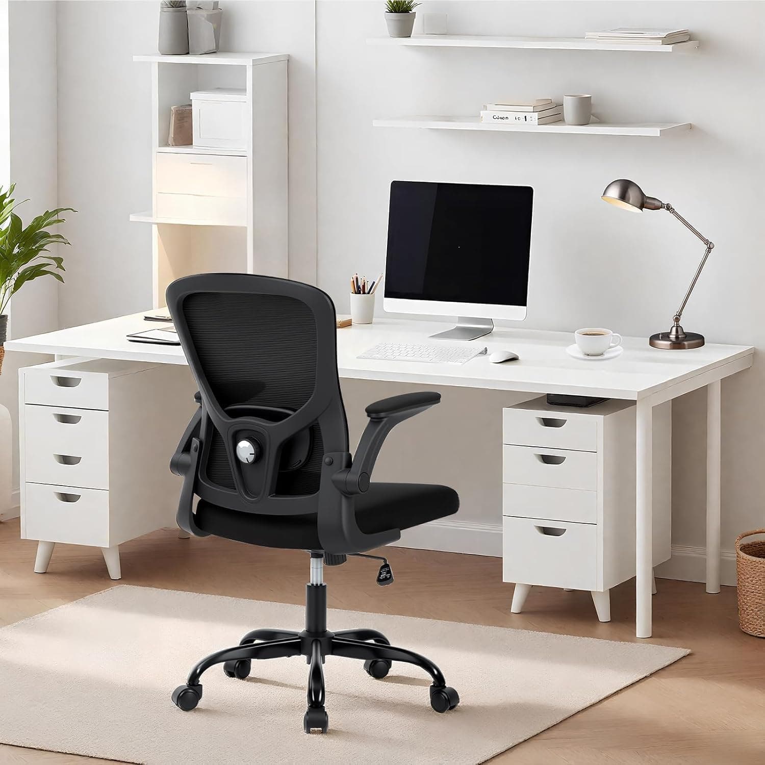 Ergonomic Mesh Office Chair with Adjustable Lumbar Support, High-Back Rolling Desk Chair with Flip-Up Arms