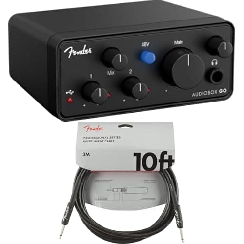 Fender AudioBox GO | 2x2 USB-C Audio Interface for Music Production, XLR Mic/Line Combo, TS Instrument Input, 24-bit/96 kHz Converters + Fender Professional Series Instrument Cable
