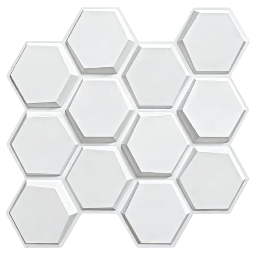 TroyStudio Hexagon Acoustic Sound Diffuser Panels, 19.7 X 19.7 X 0.9 inches 12 Pcs White PVC Plastic 3D Wall Panel, Recording Studio Acoustical Treatment Diffusion panel, Art Decorative Ceiling Tiles