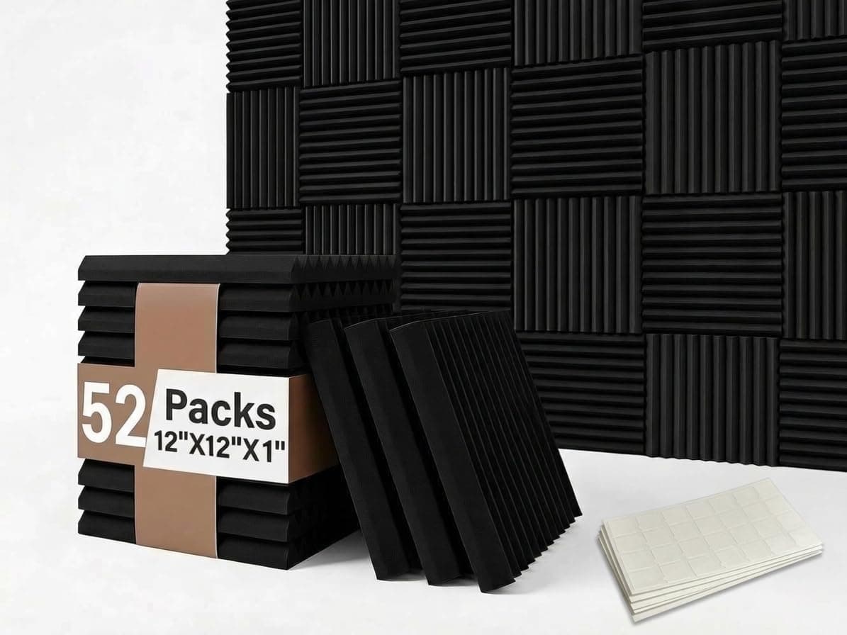 52 Pack Acoustic Foam Panel Wedge Studio Soundproofing Wall Tiles 12 x 12 x 1 inch