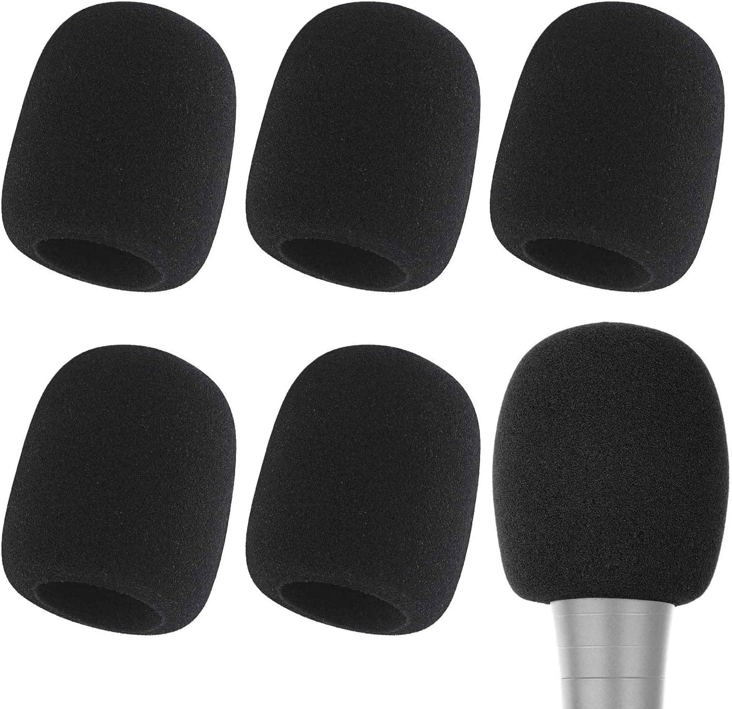 6 Pack Foam Microphone Covers Thick Handheld Mic Windscreen Washable Black