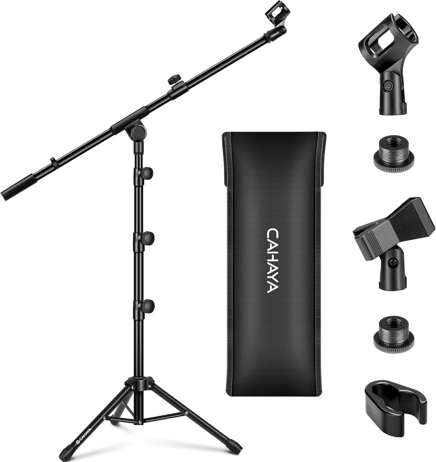 CAHAYA Mic Stand Floor Adjustable Tripod Boom Arm Microphone Stand with Carrying Bag