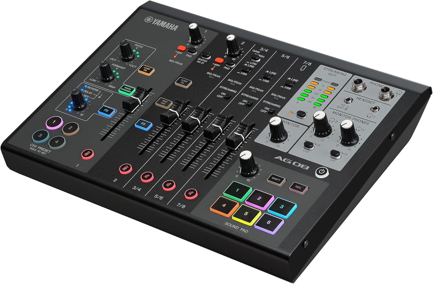 Yamaha AG08 Black 8-Channel USB-C Audio Interface and Live Streaming Mixer